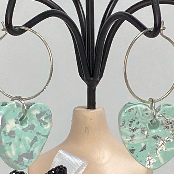 Unique Handmade Polymer Clay Pastel Heart Earrings - Picture 13 of 16